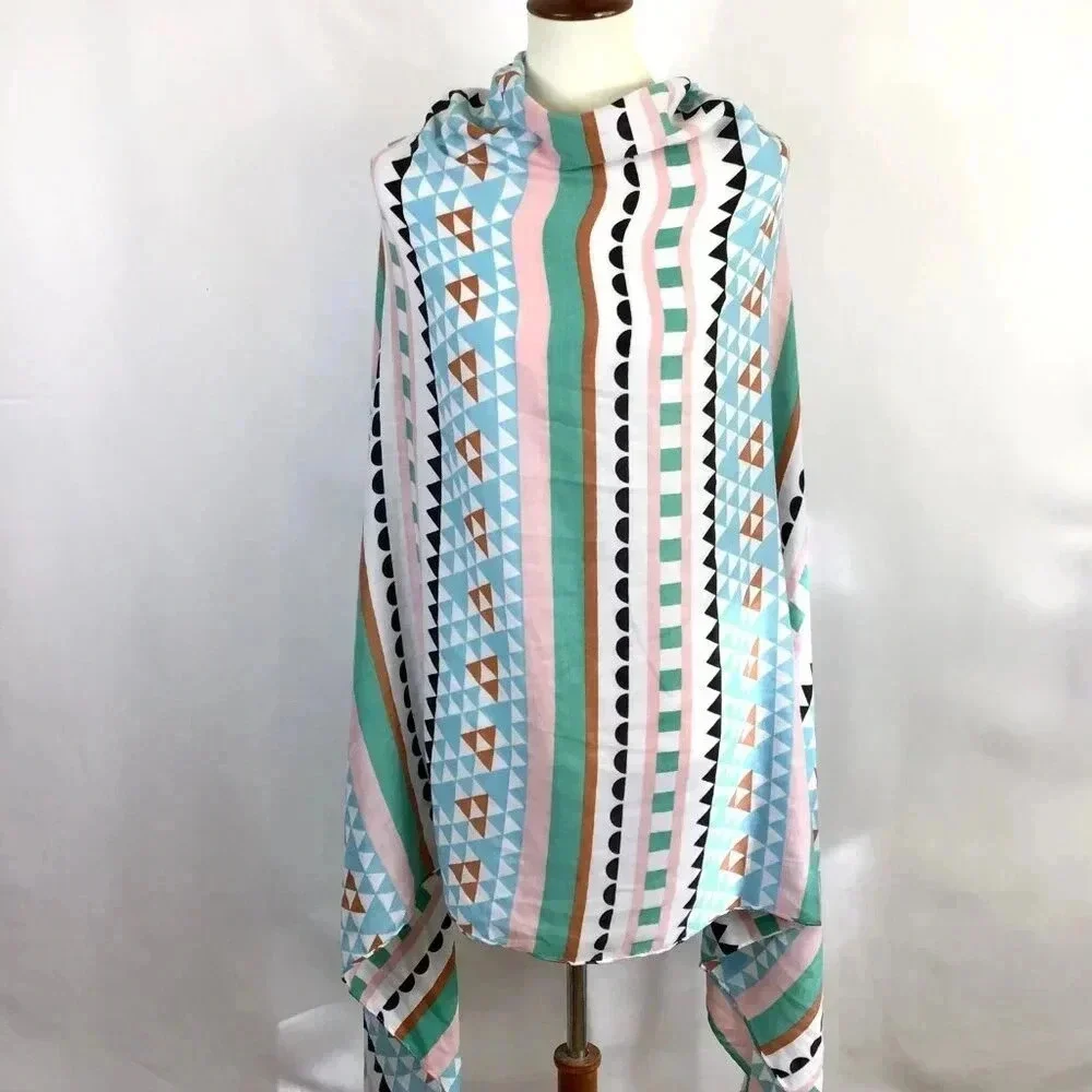 Large Western Scarf Aztec Geometric Printed Village Rectangle Pastels Dupatta